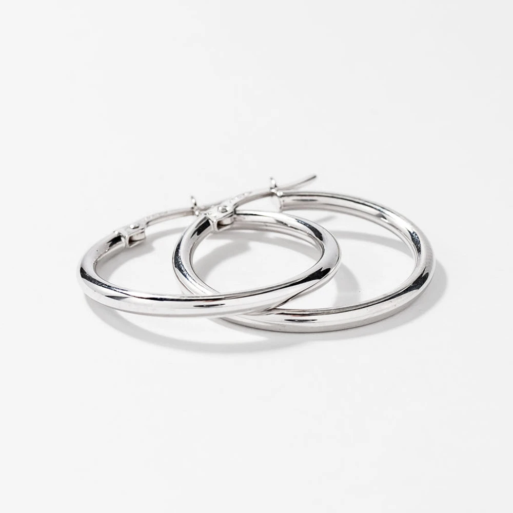 2x24mm Tube Hoop Earrings in 10K White Gold