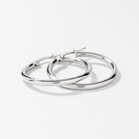 2x24mm Tube Hoop Earrings in 10K White Gold