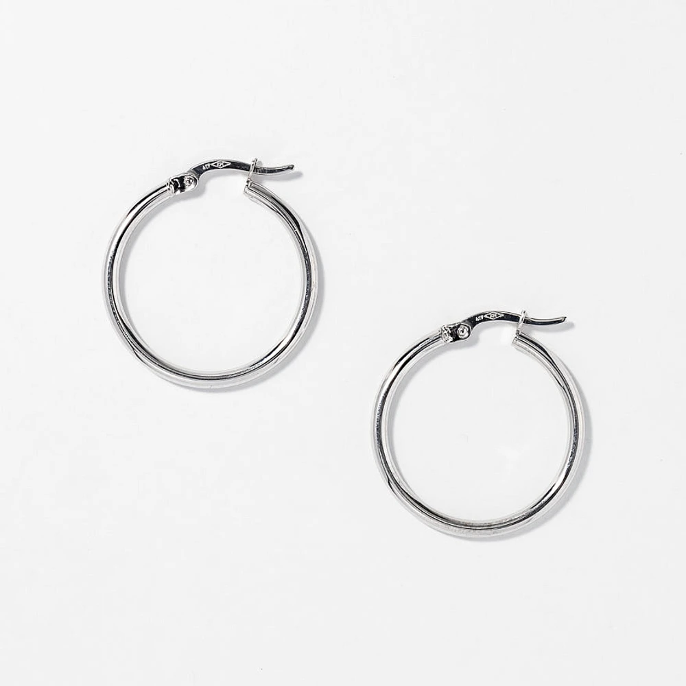 2x24mm Tube Hoop Earrings in 10K White Gold