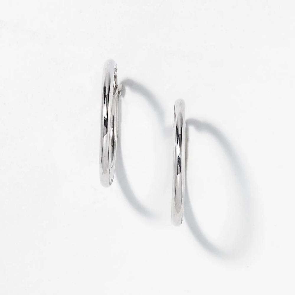 2x24mm Tube Hoop Earrings in 10K White Gold