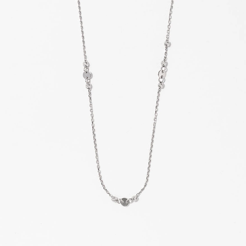Diamond Cut Ball Necklace in 10K White Gold