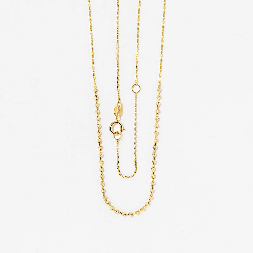 Mini Diamond Cut Beaded Chain in 10K Yellow Gold