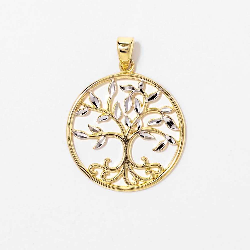 Family Tree Pendant in 10K Yellow and White Gold