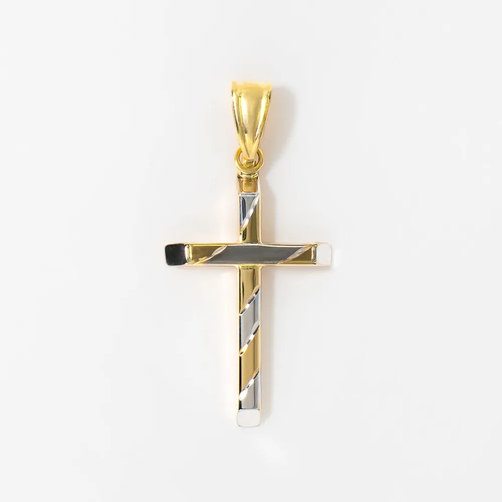 Cross Pendant in 14K Yellow and White Gold