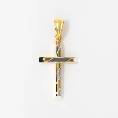 Cross Pendant in 14K Yellow and White Gold