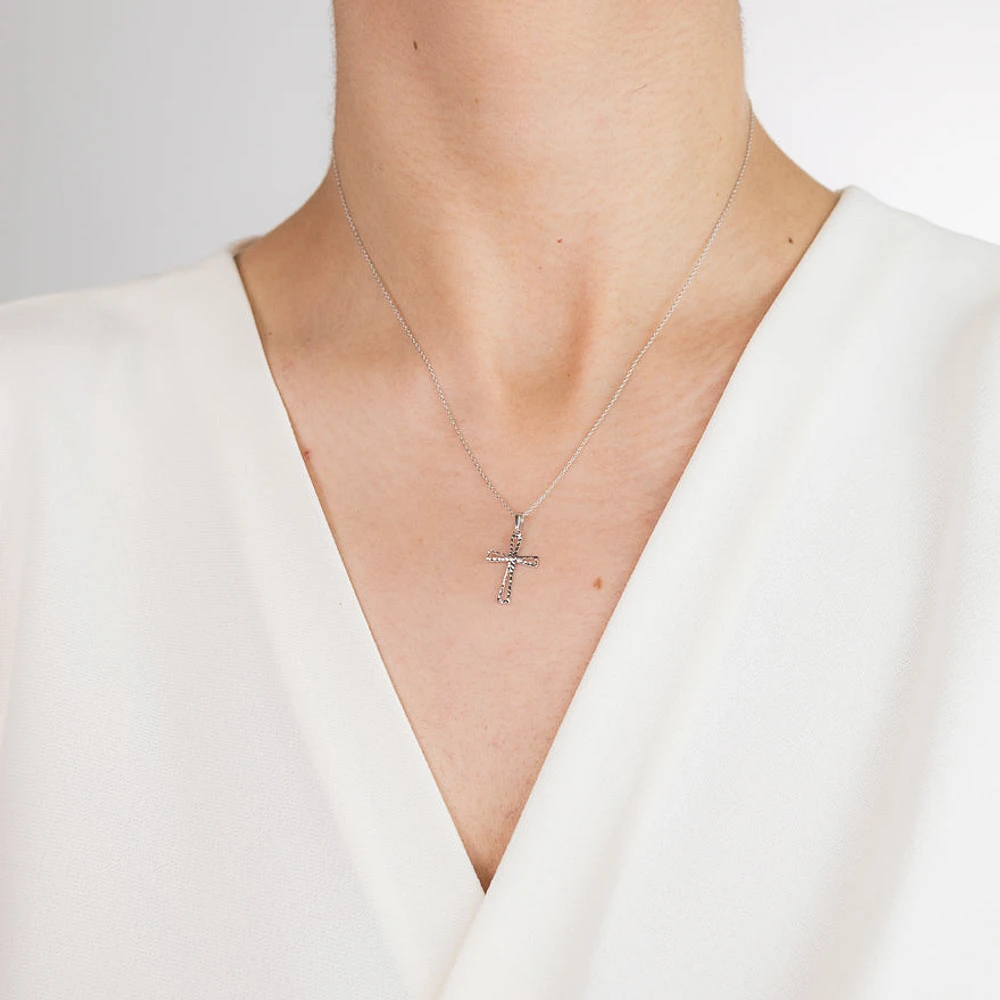 10K White Gold Diamond Cut Cross Pendant