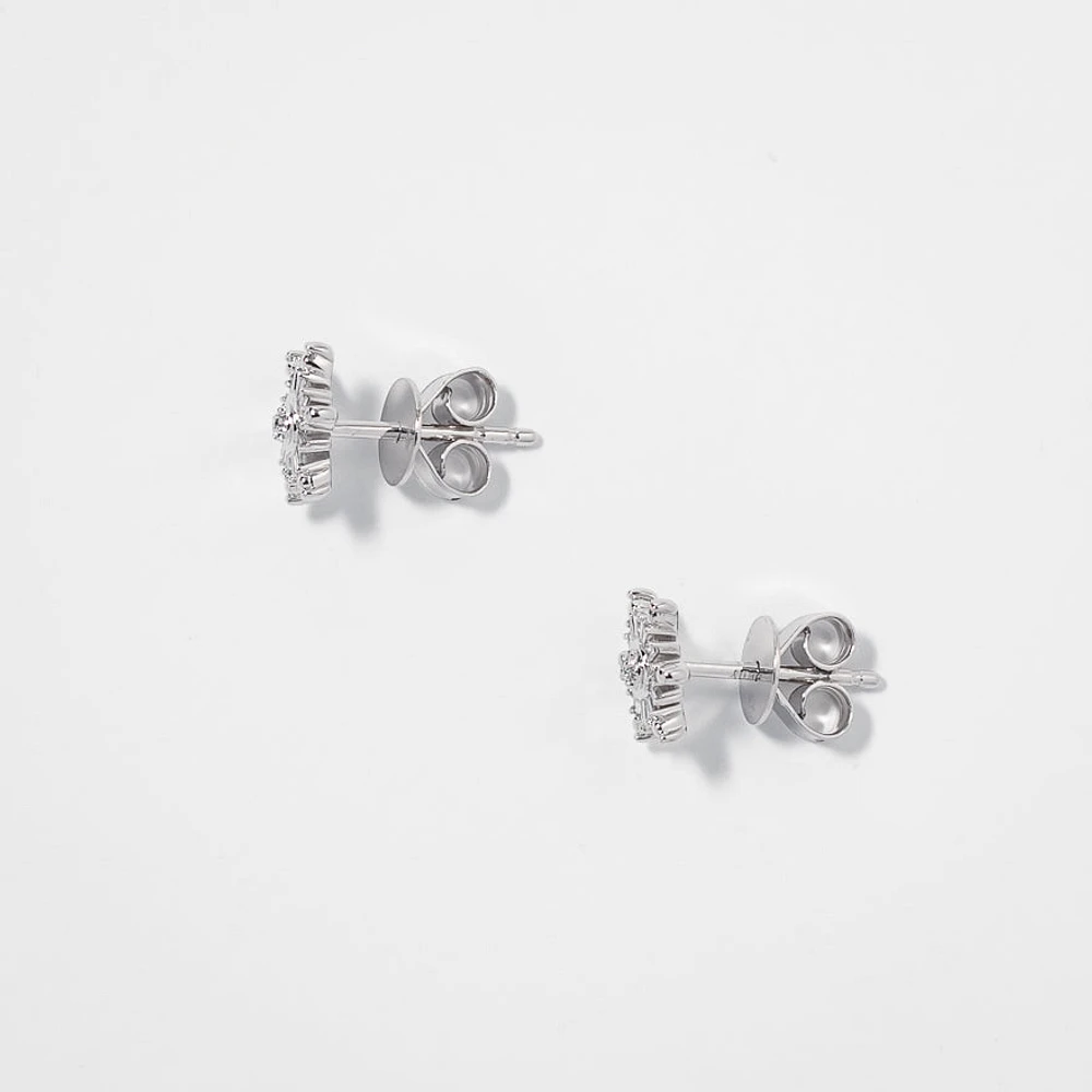 Diamond Cluster Snowflake Earrings in 10K White Gold (0.13 ct tw)
