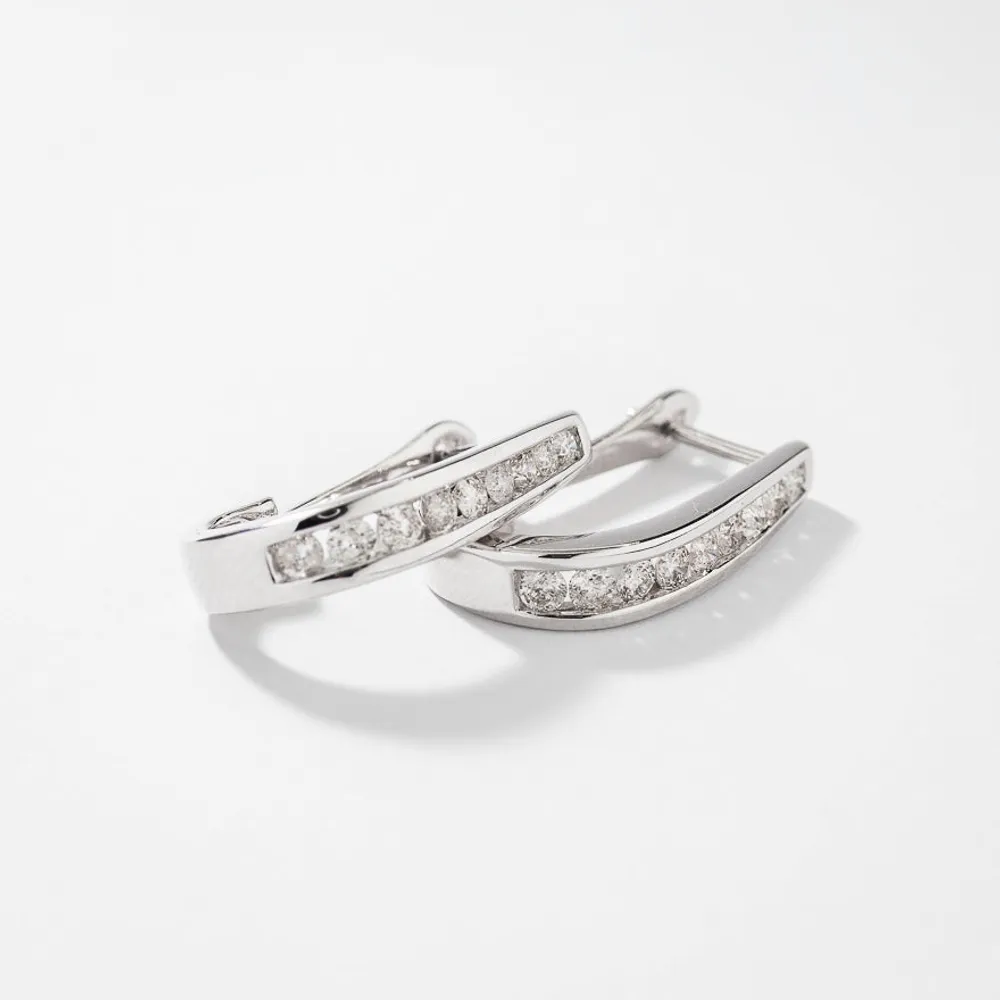 Channel-Set Diamond J-Hoop Earrings in 10K White Gold (0.75 ct tw)