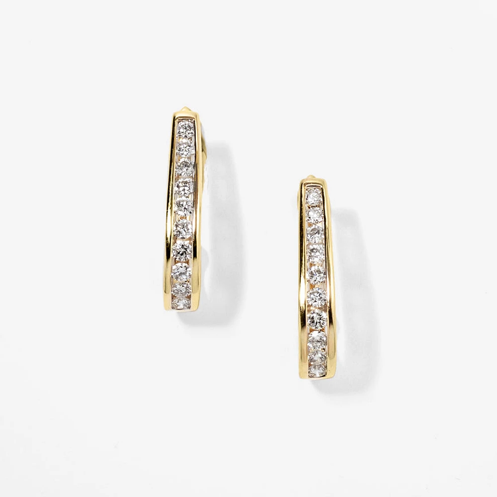 Channel Set J Hoop Diamond Earrings in 10K Yellow Gold (0.75 ct tw)