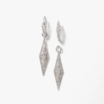 Multi-Look Diamond Cluster Dangle Earrings in 10K White Gold (1.00 ct