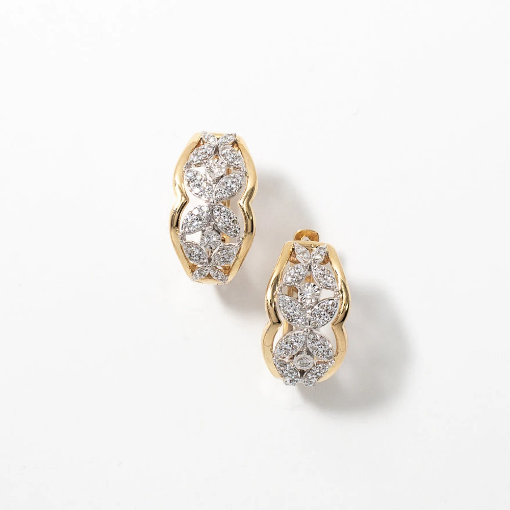 Diamond Cluster Marquise Flower Earrings in 10K Yellow and White Gold