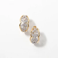 Diamond Cluster Marquise Flower Earrings in 10K Yellow and White Gold