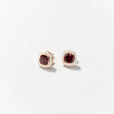 Cushion Cut Garnet Earrings in 10K Yellow Gold