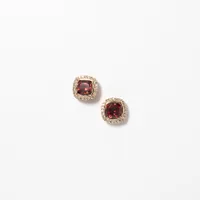 Cushion Cut Garnet Earrings in 10K Yellow Gold