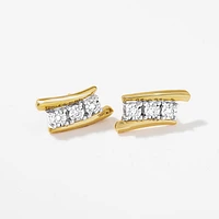 Diamond Cluster Earrings in 10K Yellow and White Gold (0.15 ct tw)