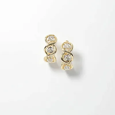 Diamond Hoop Earrings in 10K Yellow and White Gold (0.50 ct tw)