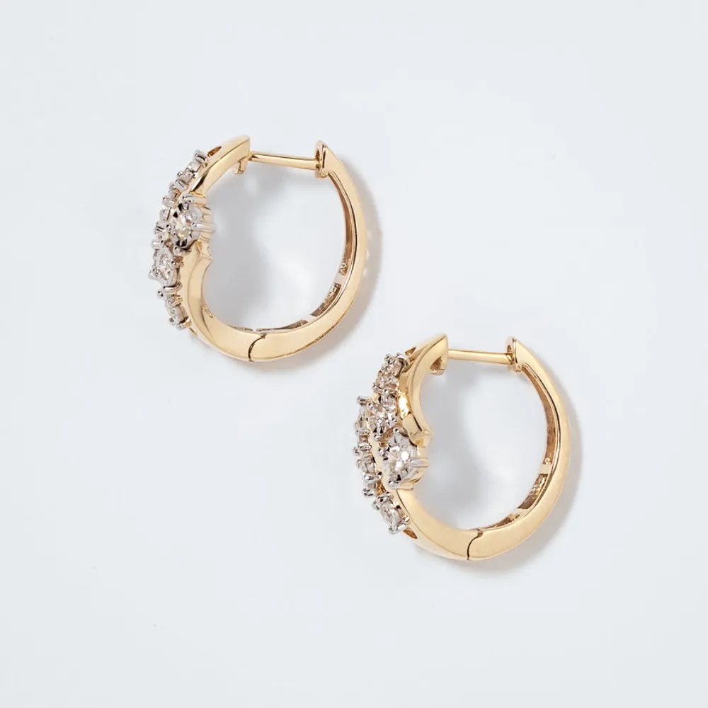 Diamond Cluster Hoop Earrings in 10K Yellow and White Gold (0.50 ct tw