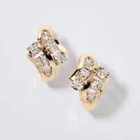 Diamond Cluster Hoop Earrings in 10K Yellow and White Gold (0.50 ct tw