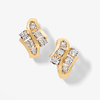 Diamond Cluster Hoop Earrings in 10K Yellow and White Gold (0.50 ct tw