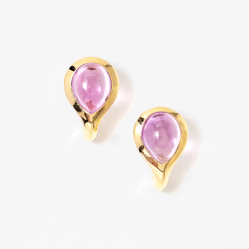 Cabochon Amethyst Earrings in 10K Yellow Gold