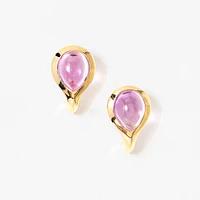 Cabochon Amethyst Earrings in 10K Yellow Gold