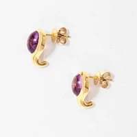 Cabochon Amethyst Earrings in 10K Yellow Gold