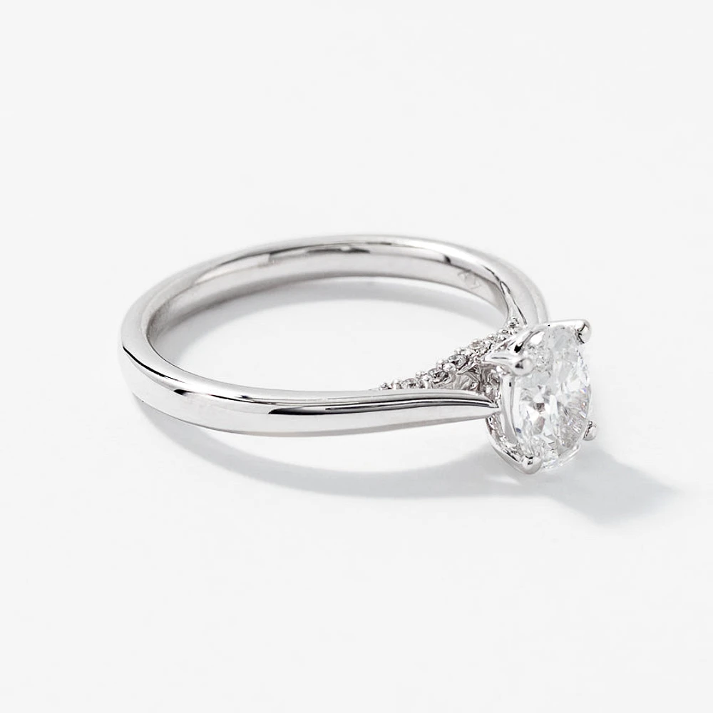 Lab Grown Oval Cut Diamond Engagement Ring 14K White Gold (0.82 ct