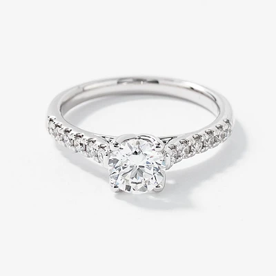 Lab Grown Round Cut Diamond Engagement Ring 14K White Gold (1.00ct