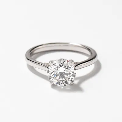 Lab Grown Round Cut Diamond Engagement Ring 14K White Gold (1.57 ct
