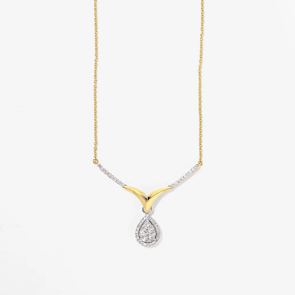 Diamond Cluster Necklace in 10K White and Yellow Gold (0.50 ct tw)