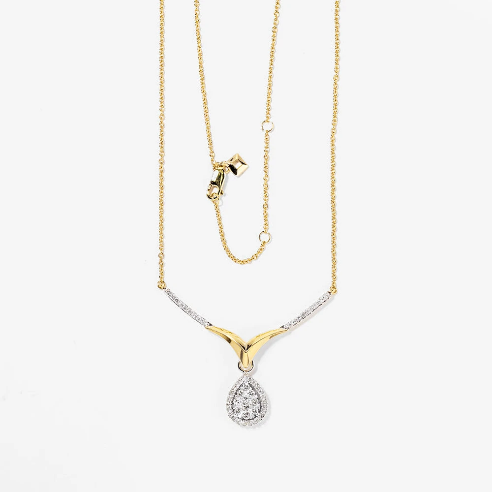 Diamond Cluster Necklace in 10K White and Yellow Gold (0.50 ct tw)