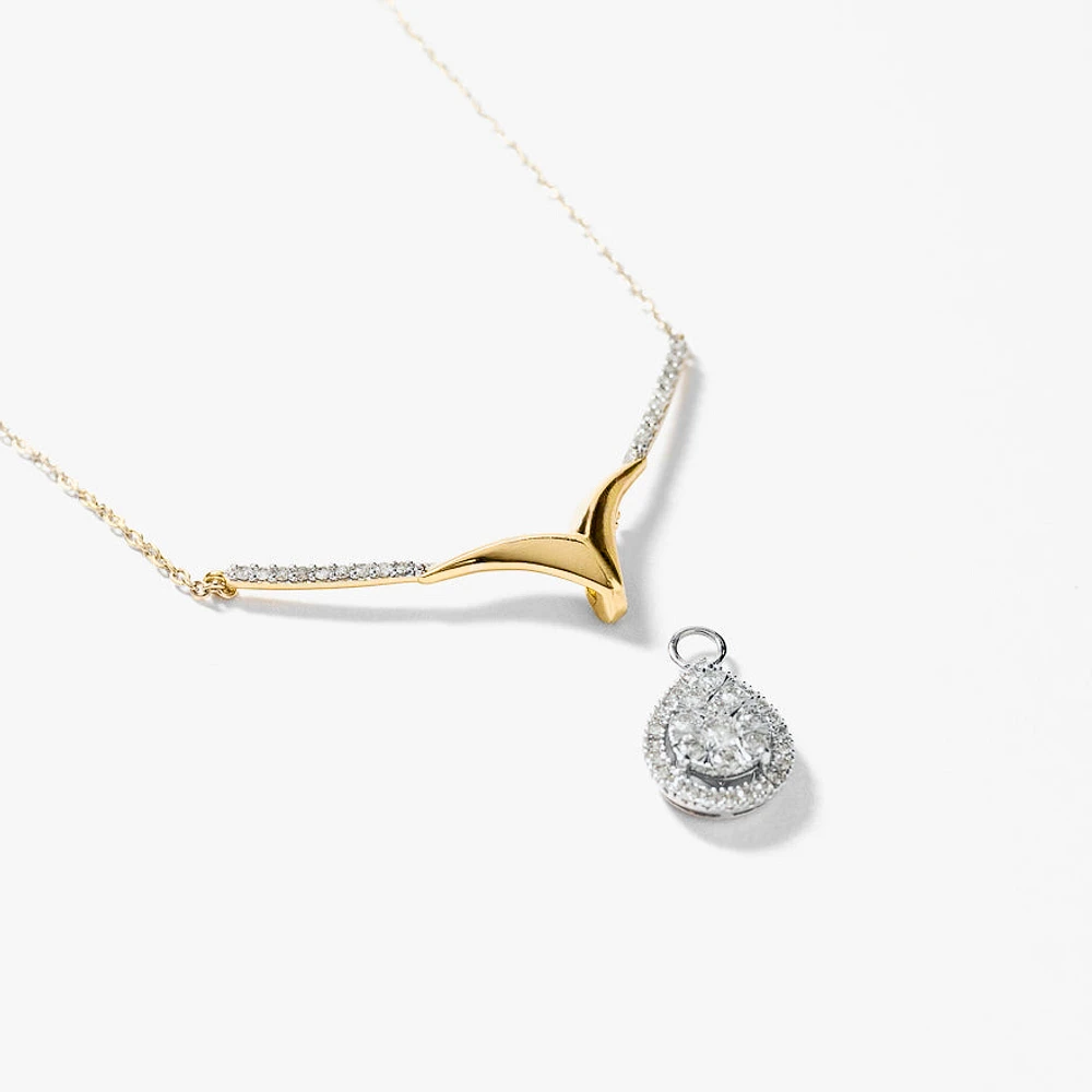 Diamond Cluster Necklace in 10K White and Yellow Gold (0.50 ct tw)