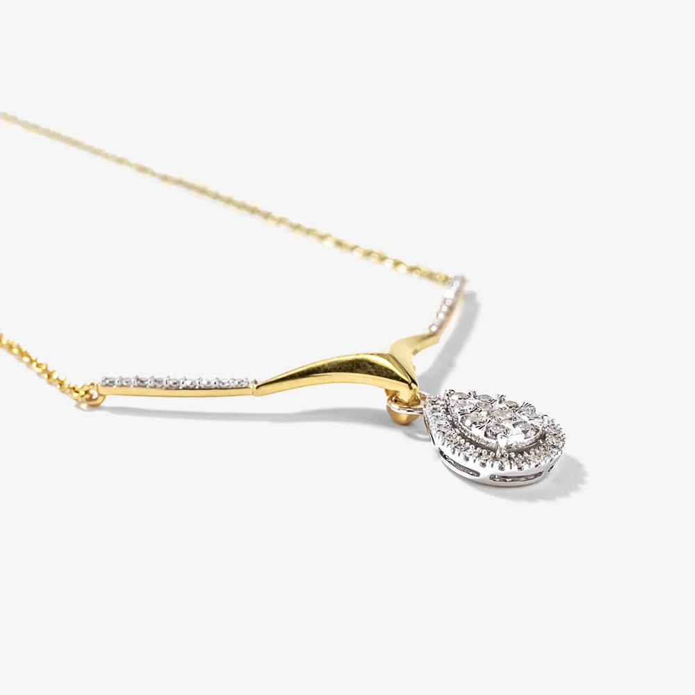 Diamond Cluster Necklace in 10K White and Yellow Gold (0.50 ct tw)