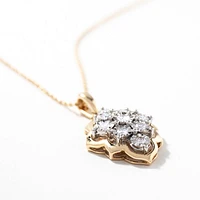 Diamond Cluster Necklace in 10K White and Yellow Gold (0.25 ct tw)