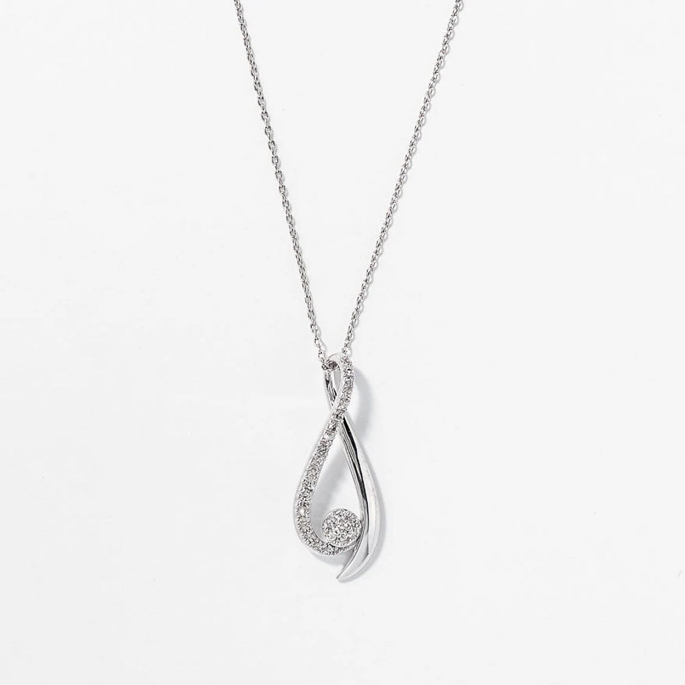 Ribbon Pendant Necklace with Diamonds in 10K White Gold (0.15ct tw)