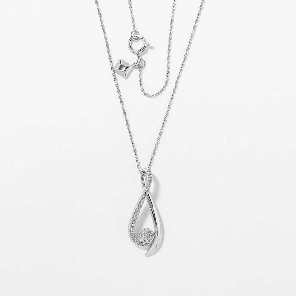 Ribbon Pendant Necklace with Diamonds in 10K White Gold (0.15ct tw)