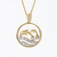 Diamond Dolphin Necklace in 10K Yellow Gold (0.10 ct tw)