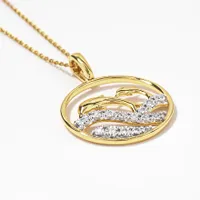 Diamond Dolphin Necklace in 10K Yellow Gold (0.10 ct tw)