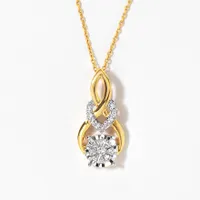 Diamond Cluster Necklace in 10K Yellow and White Gold (0.13 ct tw)