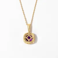 Cushion Cut Amethyst Necklace in 10K Yellow Gold