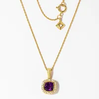 Cushion Cut Amethyst Necklace in 10K Yellow Gold