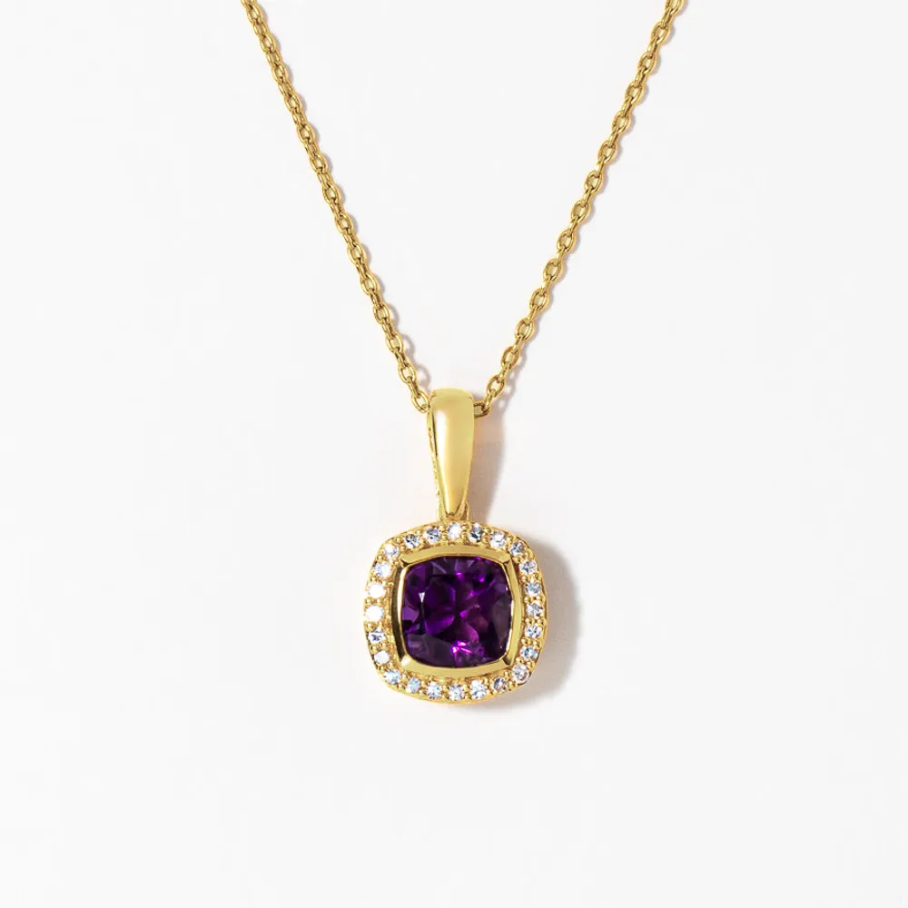 Cushion Cut Amethyst Necklace in 10K Yellow Gold