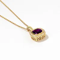 Cushion Cut Amethyst Necklace in 10K Yellow Gold