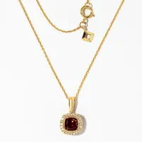 Cushion Cut Garnet Necklace in 10K Yellow Gold