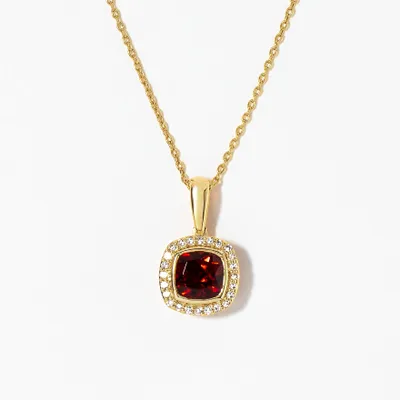 Cushion Cut Garnet Necklace in 10K Yellow Gold