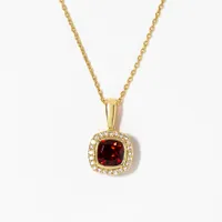 Cushion Cut Garnet Necklace in 10K Yellow Gold