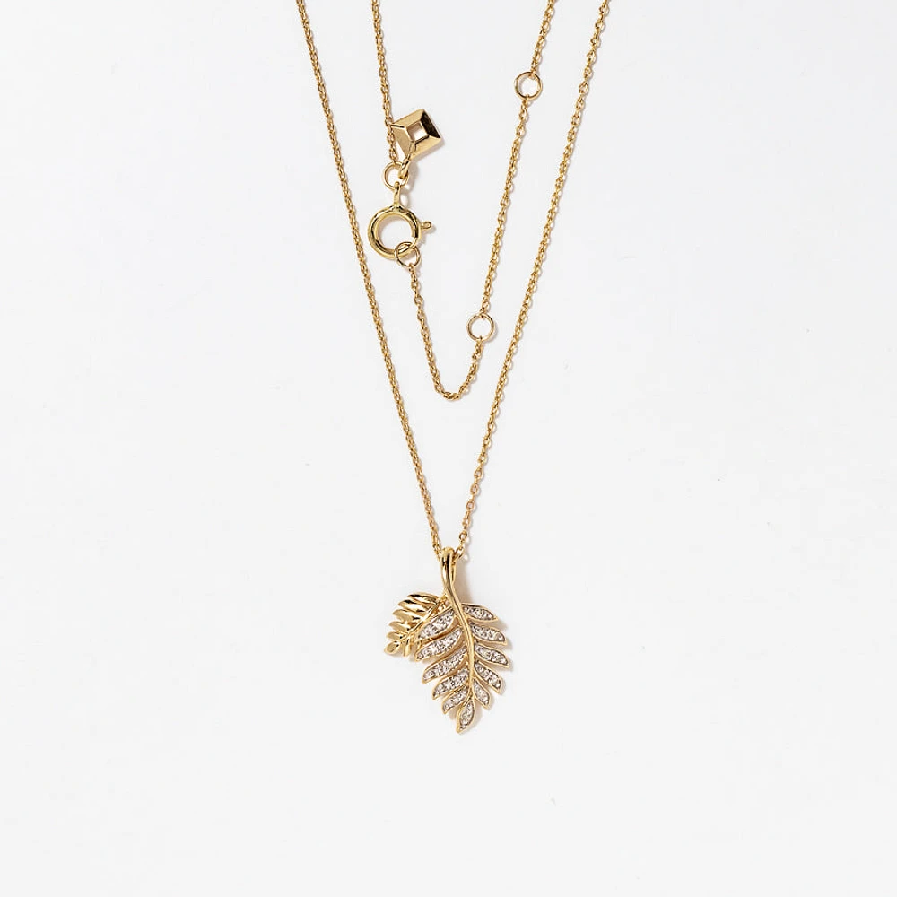 Diamond Leaf Pendant in 10K Yellow Gold (0.07 ct tw)