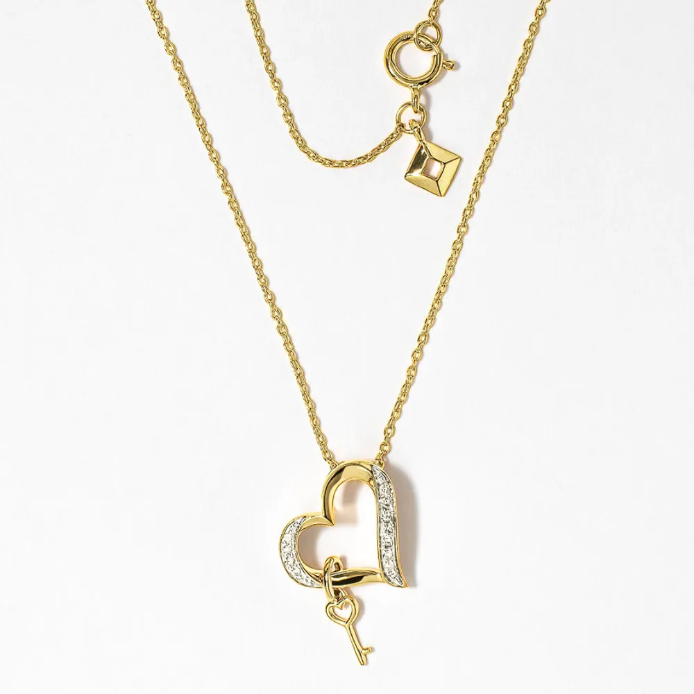 Heart and Key Diamond Pendant in 10K Yellow Gold (0.05 ct tw)