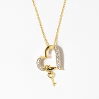 Heart and Key Diamond Pendant in 10K Yellow Gold (0.05 ct tw)