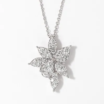Diamond Cluster Necklace in 10K White Gold (1.50 ct tw)